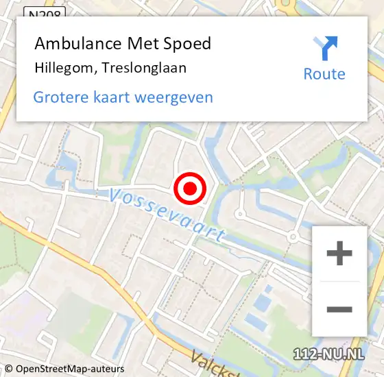 Locatie op kaart van de 112 melding: Ambulance Met Spoed Naar Hillegom, Treslonglaan op 22 juli 2022 21:01