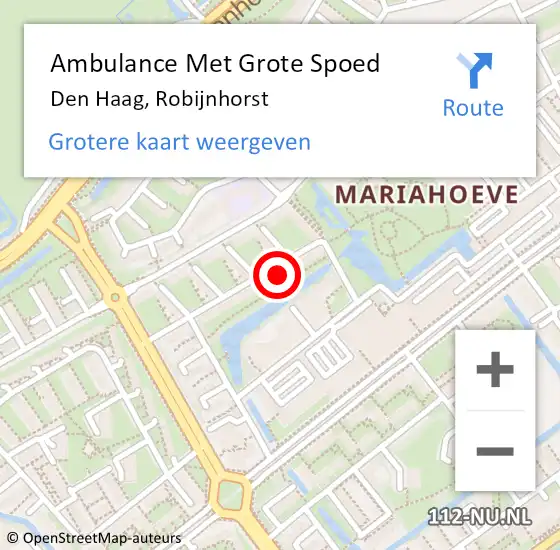 Locatie op kaart van de 112 melding: Ambulance Met Grote Spoed Naar Den Haag, Robijnhorst op 22 juli 2022 21:08