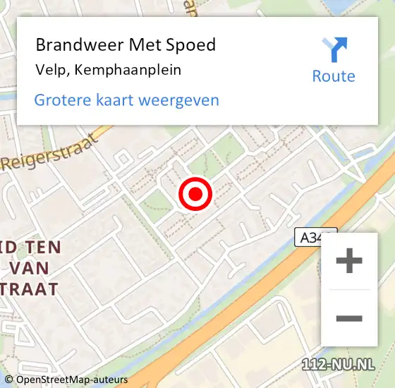 Locatie op kaart van de 112 melding: Brandweer Met Spoed Naar Velp, Kemphaanplein op 22 juli 2022 21:10