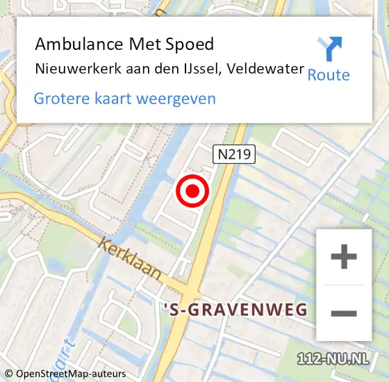 Locatie op kaart van de 112 melding: Ambulance Met Spoed Naar Nieuwerkerk aan den IJssel, Veldewater op 22 juli 2022 21:15