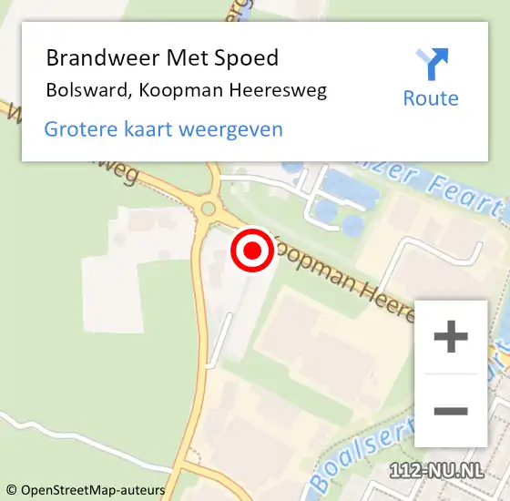 Locatie op kaart van de 112 melding: Brandweer Met Spoed Naar Bolsward, Koopman Heeresweg op 22 juli 2022 21:17