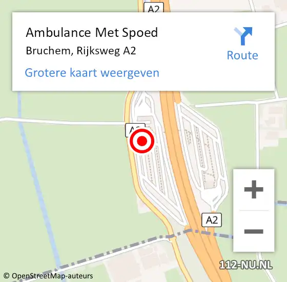 Locatie op kaart van de 112 melding: Ambulance Met Spoed Naar Bruchem, Rijksweg A2 op 22 juli 2022 21:28