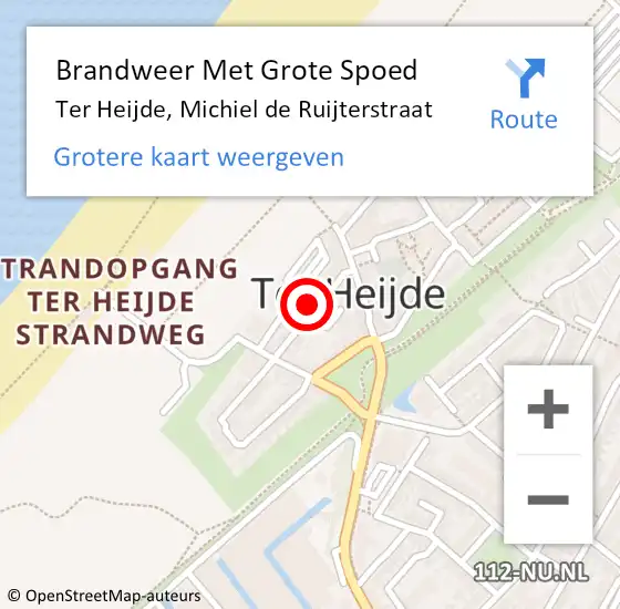 Locatie op kaart van de 112 melding: Brandweer Met Grote Spoed Naar Ter Heijde, Michiel de Ruijterstraat op 22 juli 2022 21:34