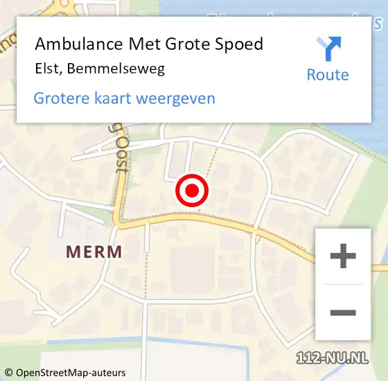 Locatie op kaart van de 112 melding: Ambulance Met Grote Spoed Naar Elst, Bemmelseweg op 22 juli 2022 22:02