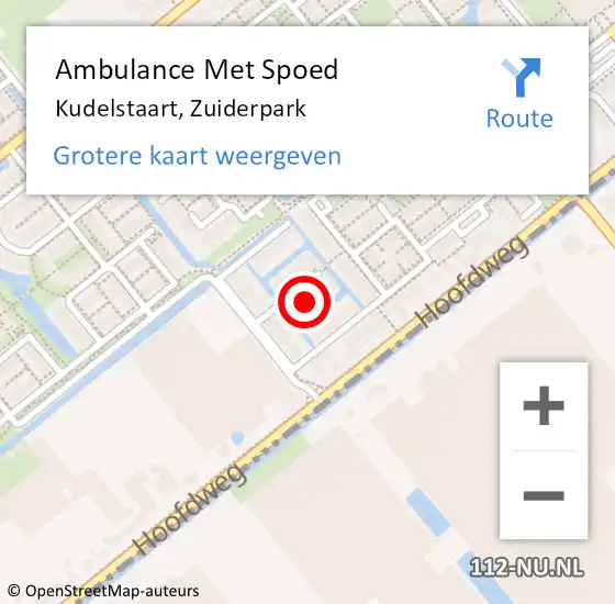 Locatie op kaart van de 112 melding: Ambulance Met Spoed Naar Kudelstaart, Zuiderpark op 22 juli 2022 22:03