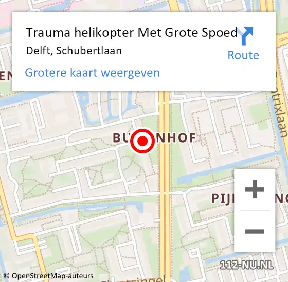 Locatie op kaart van de 112 melding: Trauma helikopter Met Grote Spoed Naar Delft, Schubertlaan op 22 juli 2022 22:29