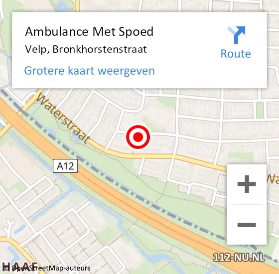 Locatie op kaart van de 112 melding: Ambulance Met Spoed Naar Velp, Bronkhorstenstraat op 22 juli 2022 22:42