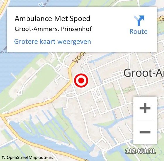 Locatie op kaart van de 112 melding: Ambulance Met Spoed Naar Groot-Ammers, Prinsenhof op 22 juli 2022 22:46