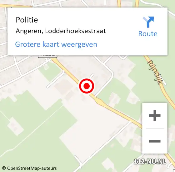 Locatie op kaart van de 112 melding: Politie Angeren, Lodderhoeksestraat op 22 juli 2022 23:34