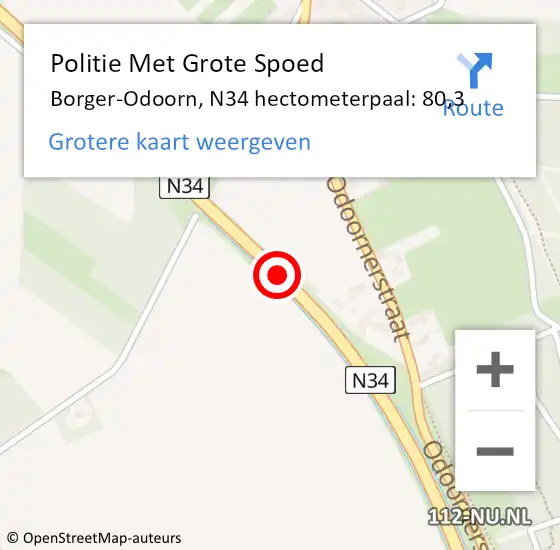 Locatie op kaart van de 112 melding: Politie Met Grote Spoed Naar Borger-Odoorn, N34 hectometerpaal: 80,3 op 23 juli 2022 00:13