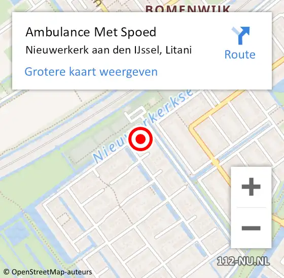 Locatie op kaart van de 112 melding: Ambulance Met Spoed Naar Nieuwerkerk aan den IJssel, Litani op 23 juli 2022 00:20