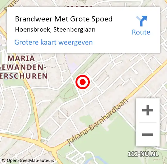 Locatie op kaart van de 112 melding: Brandweer Met Grote Spoed Naar Hoensbroek, Steenberglaan op 23 juli 2022 00:37