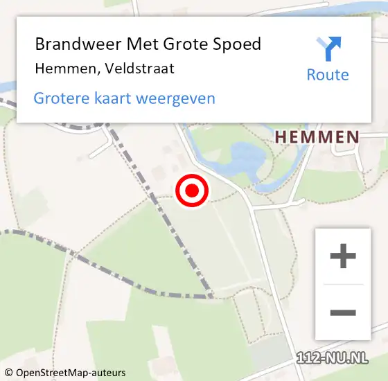 Locatie op kaart van de 112 melding: Brandweer Met Grote Spoed Naar Hemmen, Veldstraat op 23 juli 2022 00:55