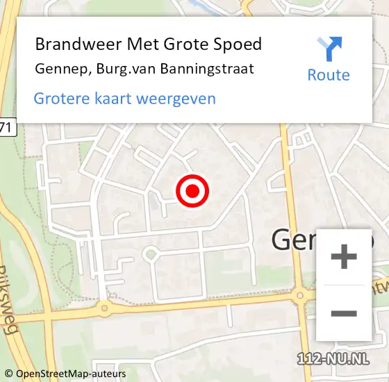 Locatie op kaart van de 112 melding: Brandweer Met Grote Spoed Naar Gennep, Burg.van Banningstraat op 23 juli 2022 00:57