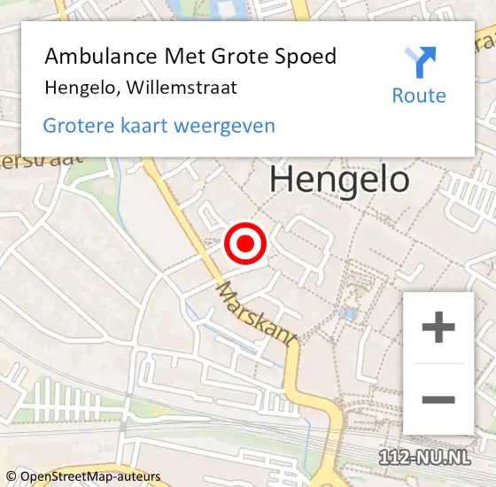 Locatie op kaart van de 112 melding: Ambulance Met Grote Spoed Naar Hengelo, Willemstraat op 23 juli 2022 01:01