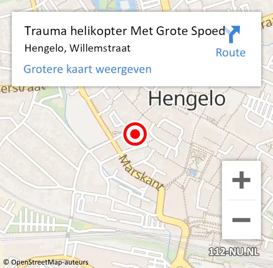 Locatie op kaart van de 112 melding: Trauma helikopter Met Grote Spoed Naar Hengelo, Willemstraat op 23 juli 2022 01:04