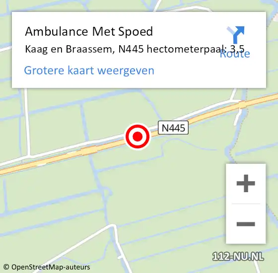 Locatie op kaart van de 112 melding: Ambulance Met Spoed Naar Kaag en Braassem, N445 hectometerpaal: 3,5 op 23 juli 2022 01:09