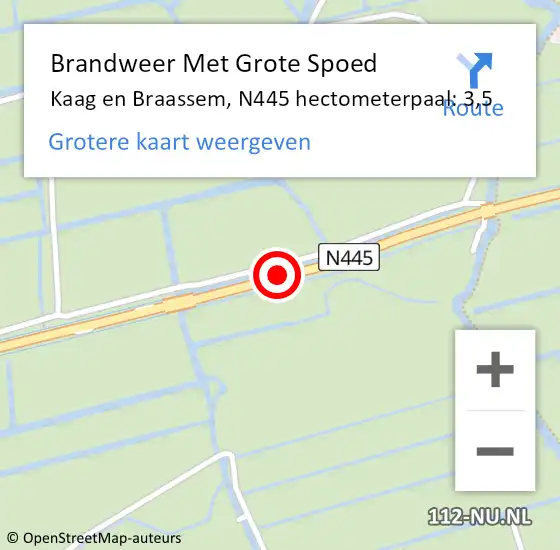 Locatie op kaart van de 112 melding: Brandweer Met Grote Spoed Naar Kaag en Braassem, N445 hectometerpaal: 3,5 op 23 juli 2022 01:12