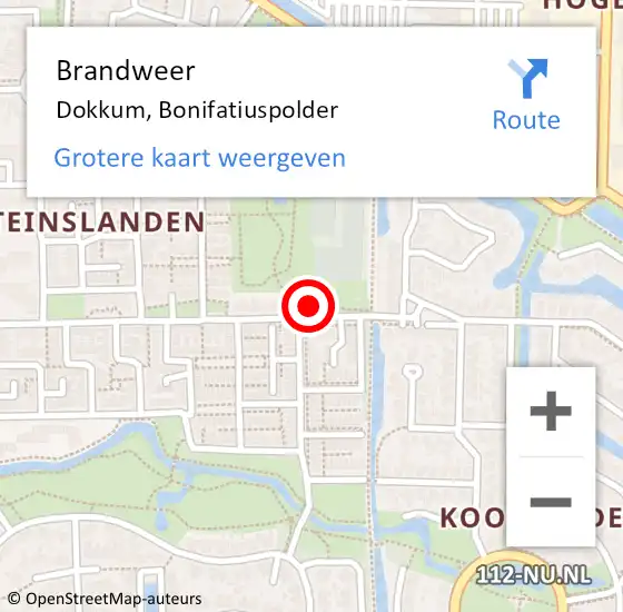 Locatie op kaart van de 112 melding: Brandweer Dokkum, Bonifatiuspolder op 23 juli 2022 01:46