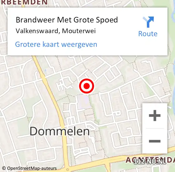 Locatie op kaart van de 112 melding: Brandweer Met Grote Spoed Naar Valkenswaard, Mouterwei op 23 juli 2022 01:48