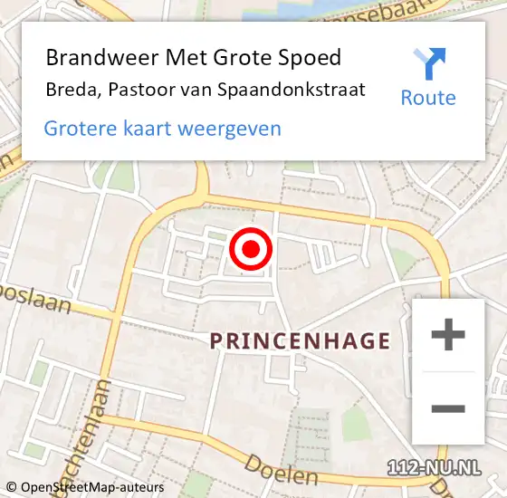 Locatie op kaart van de 112 melding: Brandweer Met Grote Spoed Naar Breda, Pastoor van Spaandonkstraat op 23 juli 2022 02:05