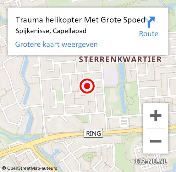 Locatie op kaart van de 112 melding: Trauma helikopter Met Grote Spoed Naar Spijkenisse, Capellapad op 23 juli 2022 03:04