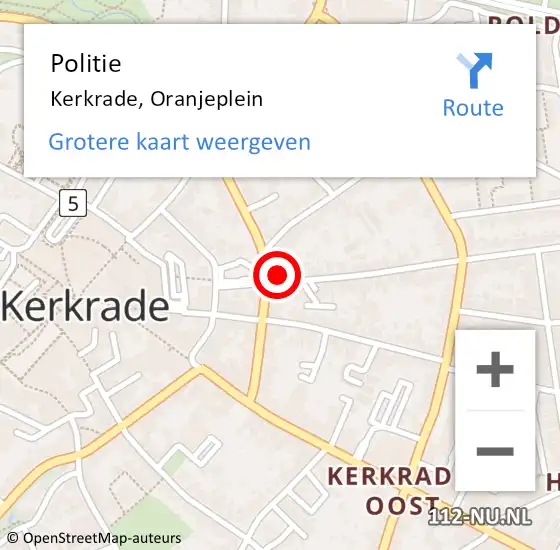 Locatie op kaart van de 112 melding: Politie Kerkrade, Oranjeplein op 23 juli 2022 03:33