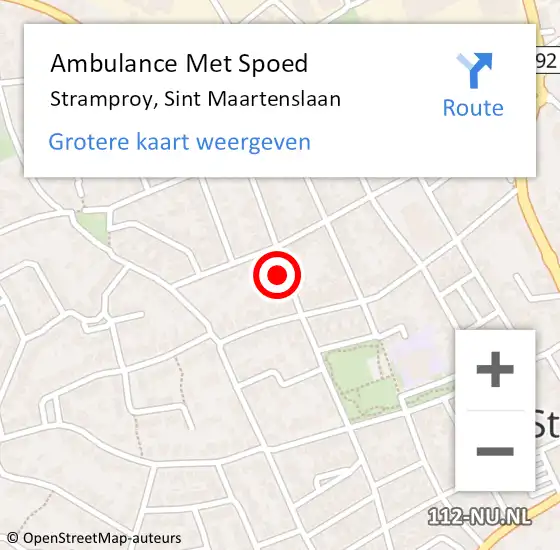 Locatie op kaart van de 112 melding: Ambulance Met Spoed Naar Stramproy, Sint Maartenslaan op 23 juli 2022 04:59