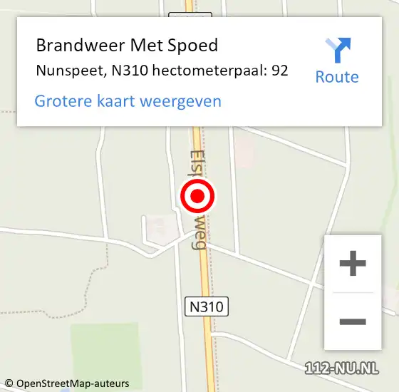 Locatie op kaart van de 112 melding: Brandweer Met Spoed Naar Nunspeet, N310 hectometerpaal: 92 op 23 juli 2022 05:51