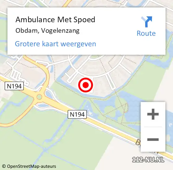 Locatie op kaart van de 112 melding: Ambulance Met Spoed Naar Obdam, Vogelenzang op 23 juli 2022 05:54