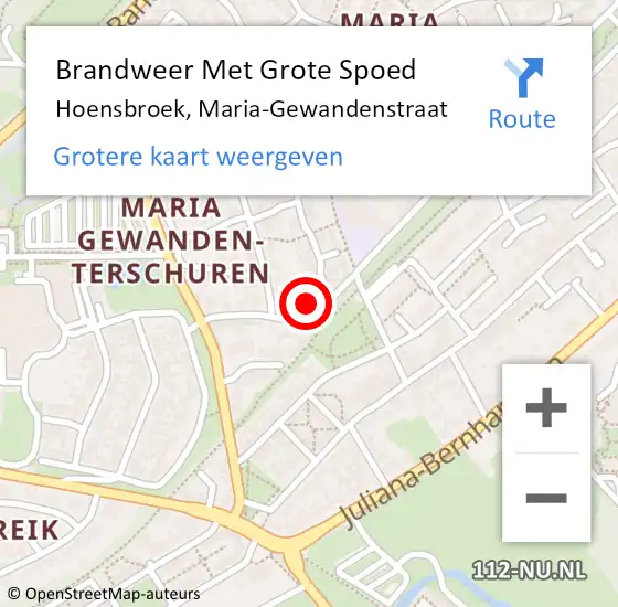 Locatie op kaart van de 112 melding: Brandweer Met Grote Spoed Naar Hoensbroek, Maria-Gewandenstraat op 23 juli 2022 06:42