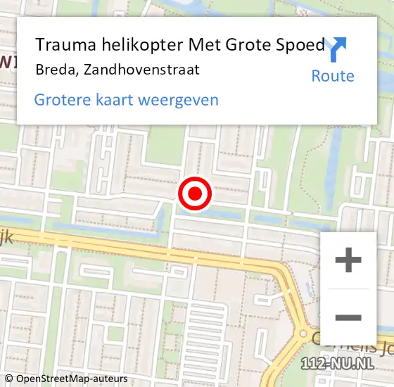 Locatie op kaart van de 112 melding: Trauma helikopter Met Grote Spoed Naar Breda, Zandhovenstraat op 23 juli 2022 07:22