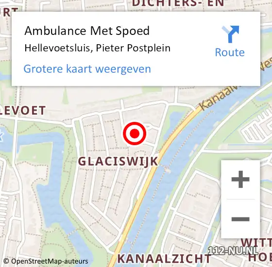 Locatie op kaart van de 112 melding: Ambulance Met Spoed Naar Hellevoetsluis, Pieter Postplein op 23 juli 2022 07:37