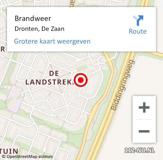 Locatie op kaart van de 112 melding: Brandweer Dronten, De Zaan op 23 juli 2022 09:11