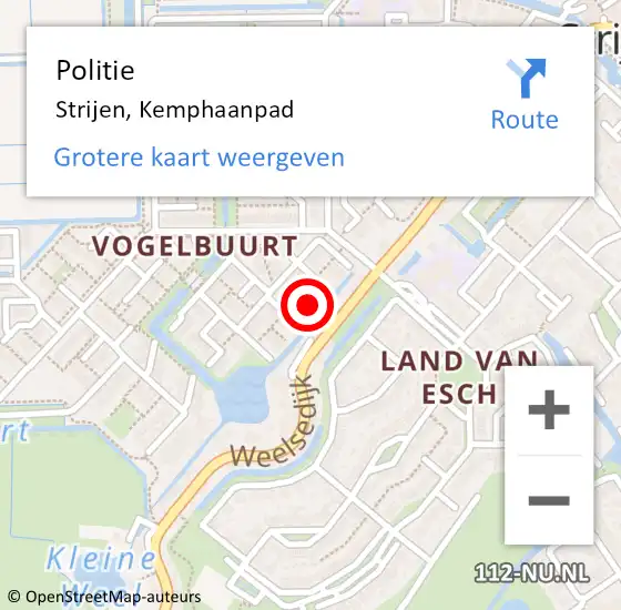 Locatie op kaart van de 112 melding: Politie Strijen, Kemphaanpad op 23 juli 2022 09:12