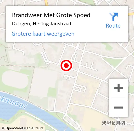 Locatie op kaart van de 112 melding: Brandweer Met Grote Spoed Naar Dongen, Hertog Janstraat op 23 juli 2022 09:38