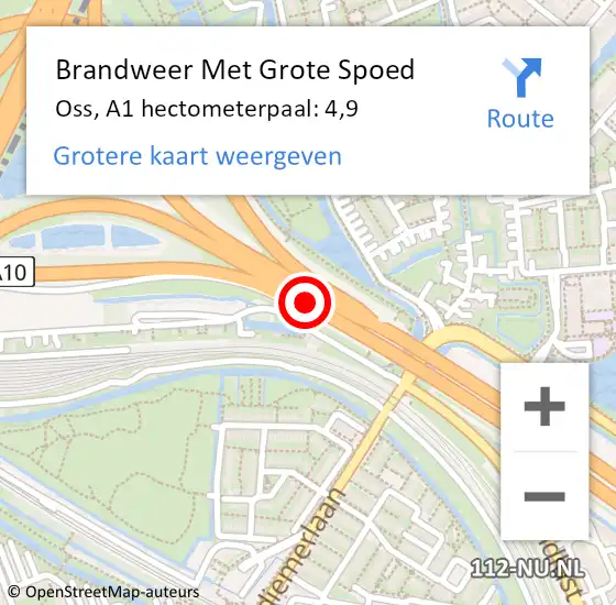 Locatie op kaart van de 112 melding: Brandweer Met Grote Spoed Naar Oss, A1 hectometerpaal: 4,9 op 23 juli 2022 11:03