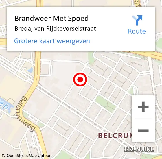 Locatie op kaart van de 112 melding: Brandweer Met Spoed Naar Breda, van Rijckevorselstraat op 23 juli 2022 11:05