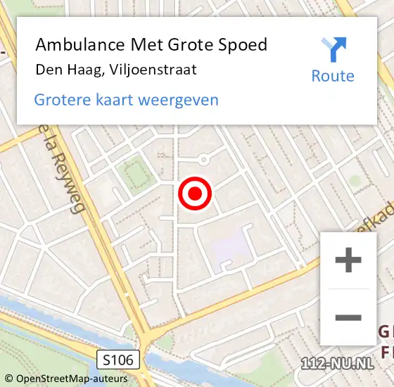 Locatie op kaart van de 112 melding: Ambulance Met Grote Spoed Naar Den Haag, Viljoenstraat op 23 juli 2022 11:12