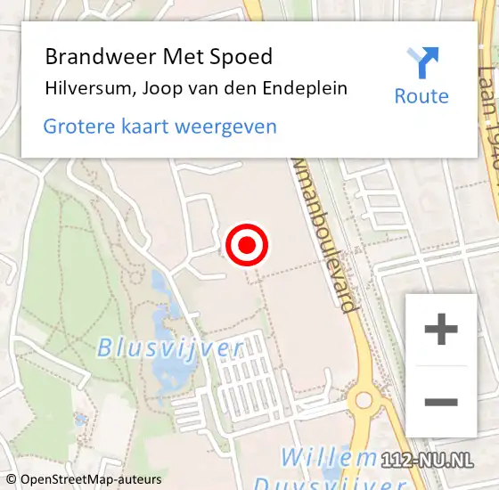 Locatie op kaart van de 112 melding: Brandweer Met Spoed Naar Hilversum, Joop van den Endeplein op 23 juli 2022 11:13