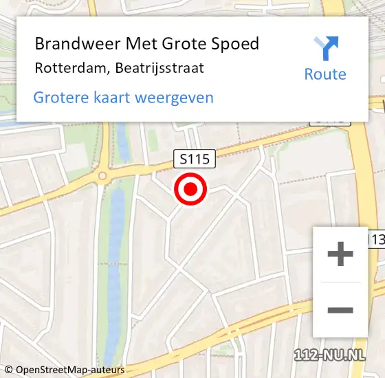 Locatie op kaart van de 112 melding: Brandweer Met Grote Spoed Naar Rotterdam, Beatrijsstraat op 23 juli 2022 11:13