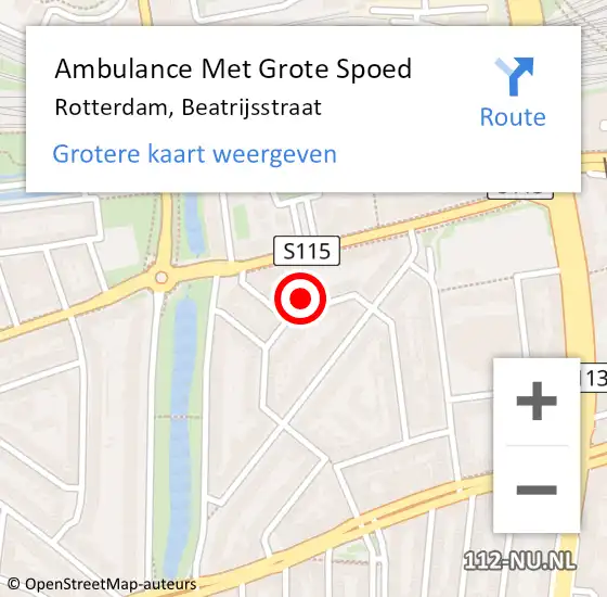 Locatie op kaart van de 112 melding: Ambulance Met Grote Spoed Naar Rotterdam, Beatrijsstraat op 23 juli 2022 11:16