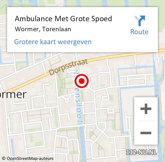 Locatie op kaart van de 112 melding: Ambulance Met Grote Spoed Naar Wormer, Torenlaan op 23 juli 2022 11:23