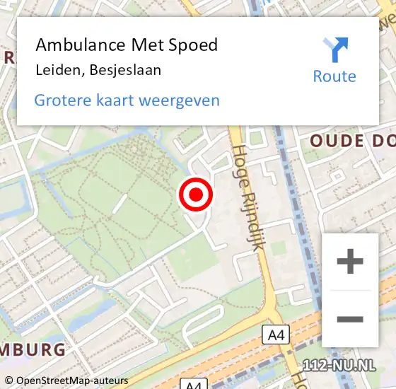 Locatie op kaart van de 112 melding: Ambulance Met Spoed Naar Leiden, Besjeslaan op 23 juli 2022 11:32