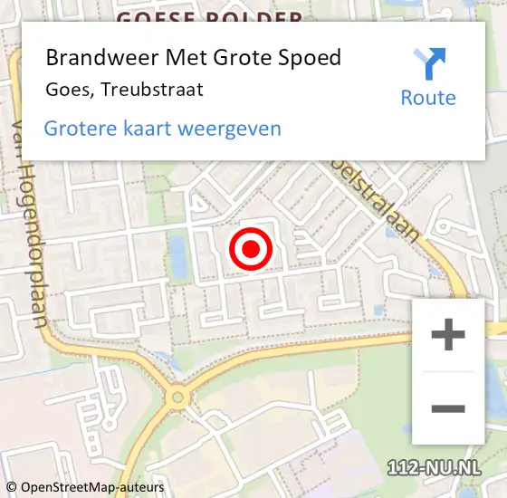 Locatie op kaart van de 112 melding: Brandweer Met Grote Spoed Naar Goes, Treubstraat op 24 juli 2014 08:15