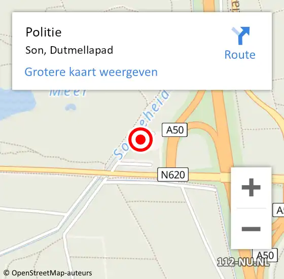 Locatie op kaart van de 112 melding: Politie Son, Dutmellapad op 23 juli 2022 13:05