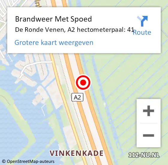 Locatie op kaart van de 112 melding: Brandweer Met Spoed Naar De Ronde Venen, A2 hectometerpaal: 41 op 23 juli 2022 13:17