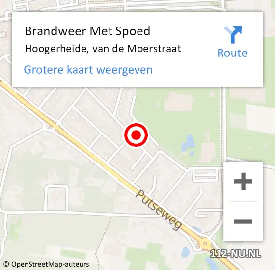 Locatie op kaart van de 112 melding: Brandweer Met Spoed Naar Hoogerheide, van de Moerstraat op 23 juli 2022 13:44