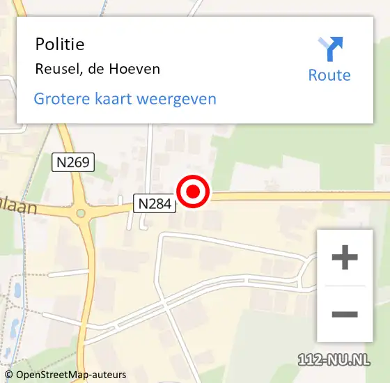 Locatie op kaart van de 112 melding: Politie Reusel, de Hoeven op 23 juli 2022 13:56