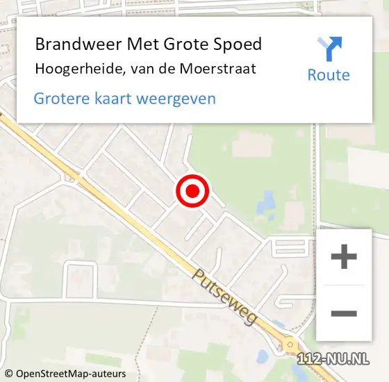 Locatie op kaart van de 112 melding: Brandweer Met Grote Spoed Naar Hoogerheide, van de Moerstraat op 23 juli 2022 14:02